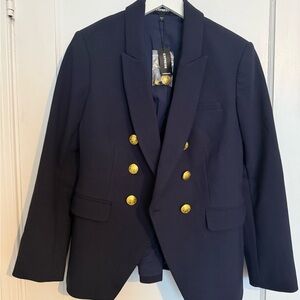 Express Double-Breasted Blazer with Gold Buttons